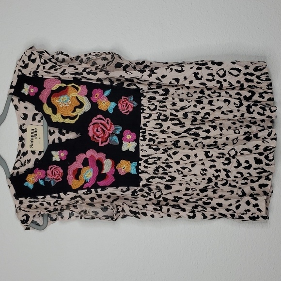 Savanna Jane Tops - Savanna Jane Poppy Top Leopard Floral Embroidered Sleeveless Mixed Media Women M